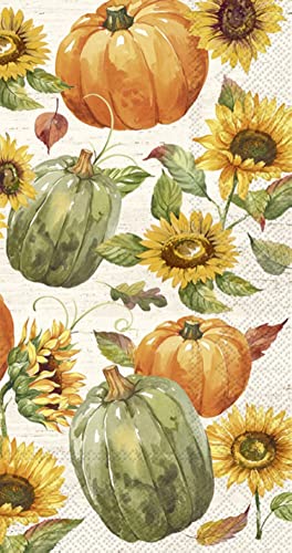 Boston International IHR 3-Ply Guest Towel Buffet Fall Autumn Halloween Thanksgiving Paper Napkins, 16-Count, Glory Harvest- Cream