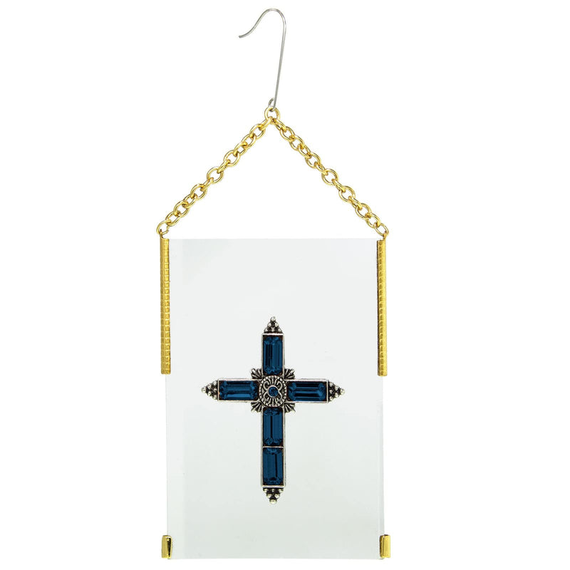 Symbols Of Faith Crystal Cross Glass Hanging Ornament (Blue)