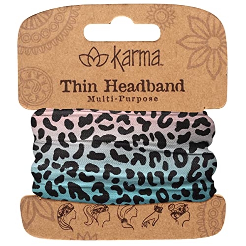 Karma Multi Color Leopard Headband for Women - Thin - Fabric Headband and Stretchy Hair Scarf - Light Pink/Light Blue/Black