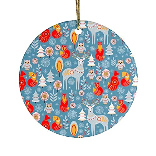OrnamentallyYou Scandinavian Folk Themed Christmas Ornaments (Scandinavian Folk Forest Animal Pattern Christmas Ornament, Deer, Fox, and Owl)