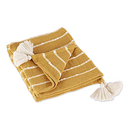 DII Design Striped Throw Collection Cotton Slub, Hand-Tied Tassels, 50x60, Honey Gold & Off-White