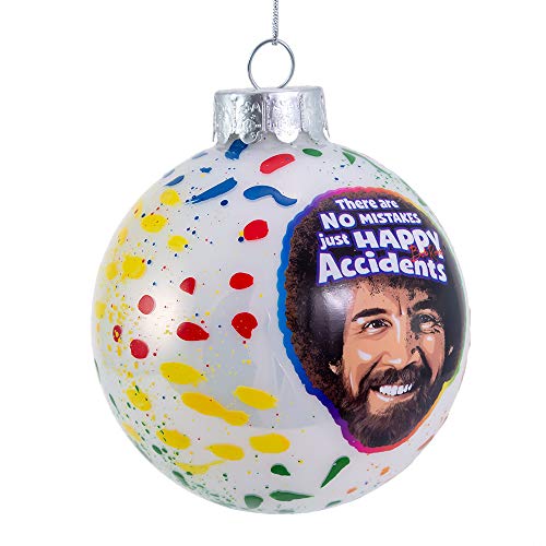 Kurt Adler 80MM Bob Ross Red Happy Accidents Ball Ornament