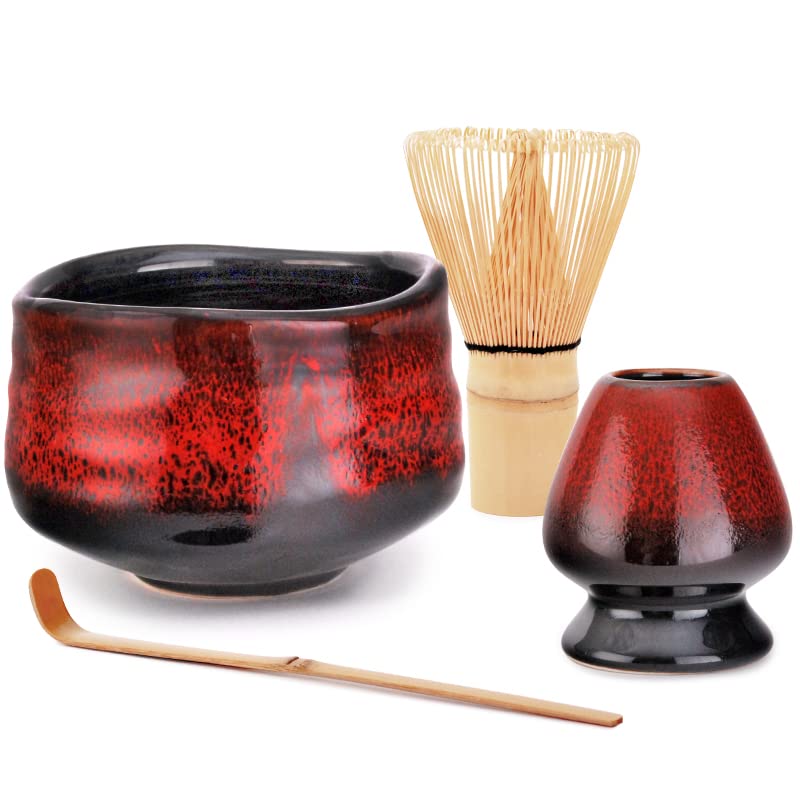 FMC Fuji Merchandise Corp Japanese Matcha Tea Ceremony Chasen Green Tea Bamboo Matcha Chasen Whisk Scoop Whisk Holder and 21 fl oz Matcha Bowl 4 Piece set