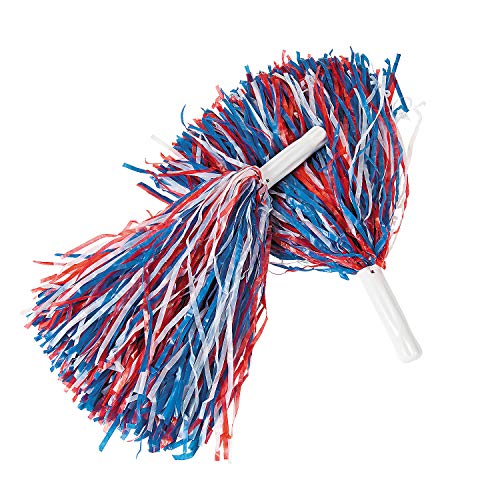 Fun Express Red, White and Blue Pom Poms, 12 Pieces - Fourth of July and Cheer Party Supplies