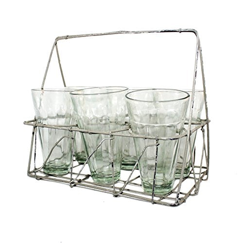 CTW Rectangular Galvanized Wire Caddy with Six Glasses