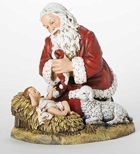 Roman 13" Kneeling Santa with Lamb Figurine