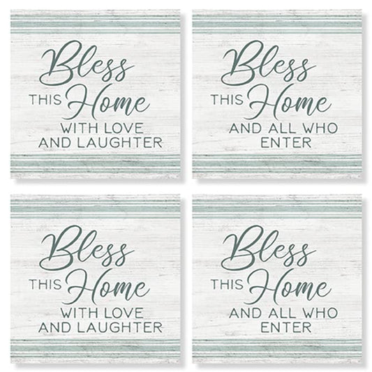 Carson Home Bless Home Decor House Coaster, 4-inch Square, Set of 4