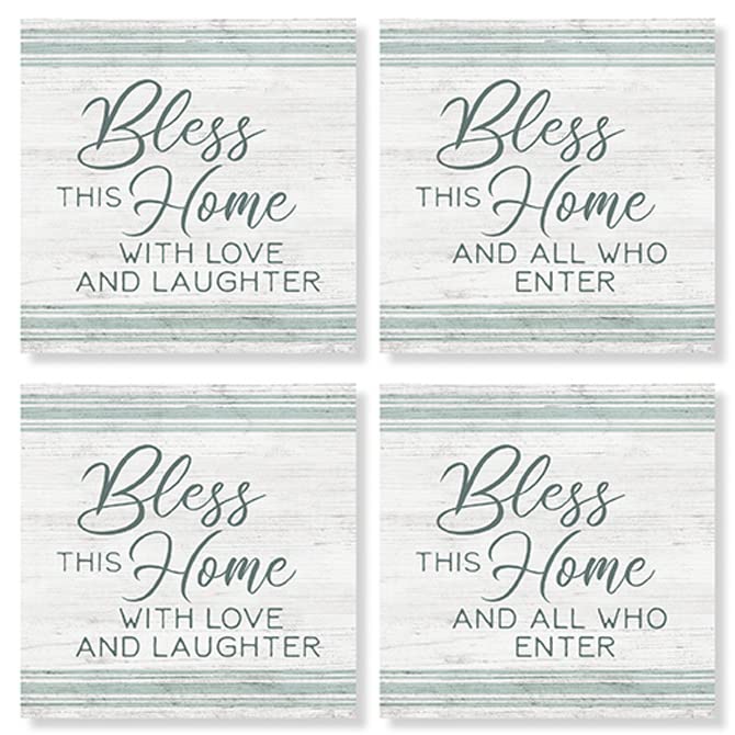 Carson Home Bless Home Decor House Coaster, 4-inch Square, Set of 4