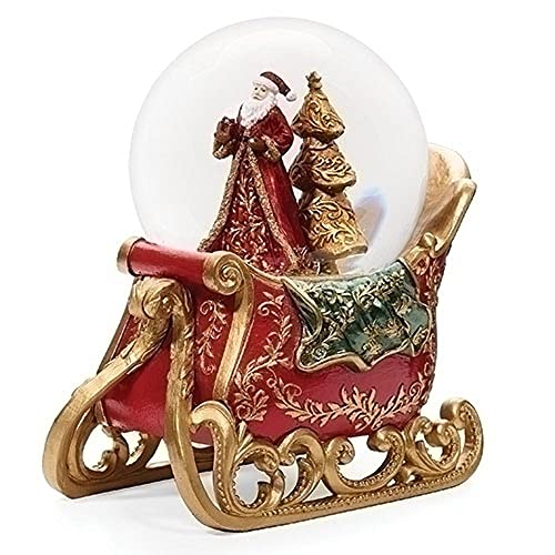 Roman Santa Sleigh Glitterdome Scarlet and Gold 7 x 4 Resin Holiday Musical Snow Globe