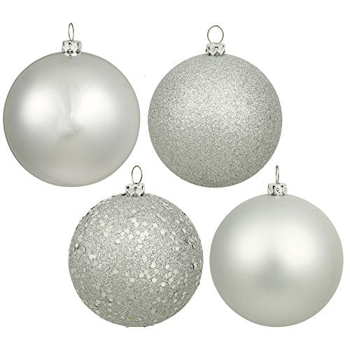 Vickerman 6" Silver 4-Finish Ball Ornament Assortment, 4 per Box