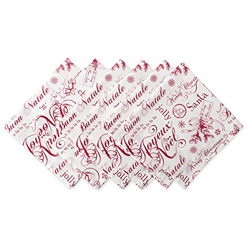 DII Design Vintage Christmas Kitchen Textile Collection, Napkin Set, 20x20, Joyeux Noel, 6 Piece