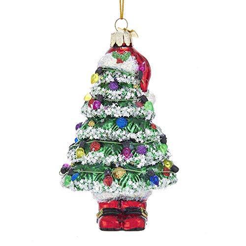 Kurt Adler Noble Gems Christmas Tree with Santa Hat and Boots Glass Hanging Ornament, 5.25 inches Height