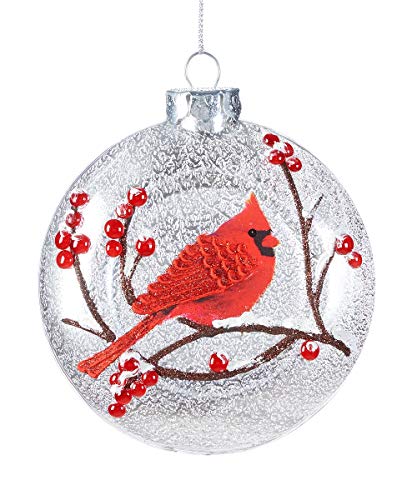Giftcraft 664526 Flat Round with Bird Ornament, 4.5-inch Height, Glass
