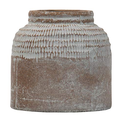 Foreside Home and Garden Small Antique Brown Glazed Terracotta Planter Pot with Whitewashed Finish