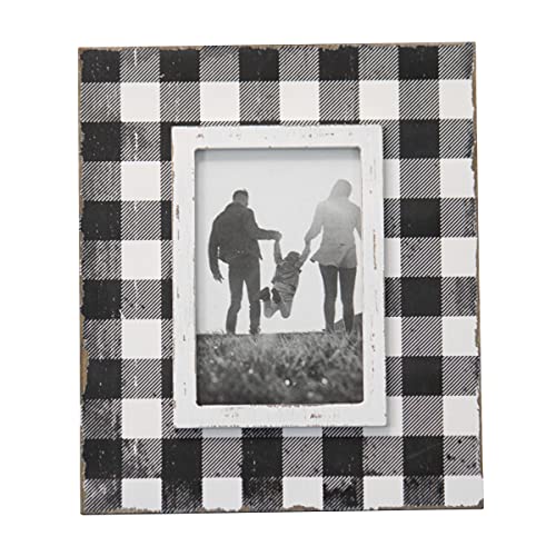 Foreside Home & Garden White Buffalo Plaid 4x6 Inch Wood Decorative Picture Frame