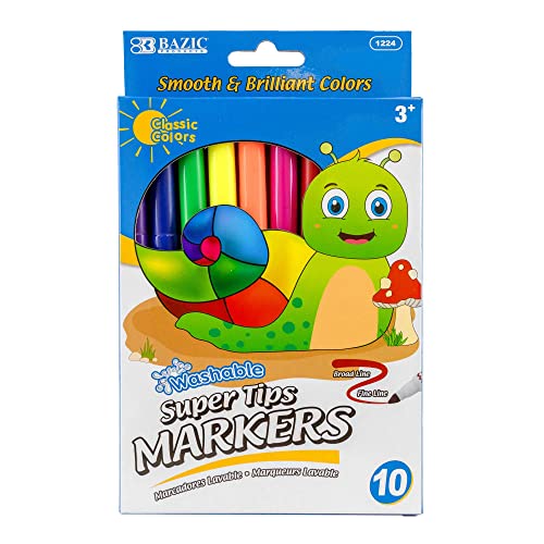 BAZIC 10 Color Fine Line Washable Markers