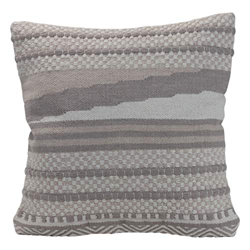 Foreside Home & Garden Gray Check and Striped Pattern Hand Woven 20x20 Decorative Cotton Throw Pillow