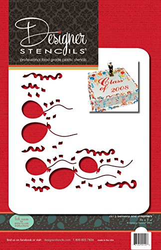Designer Stencils C075 Balloons and Streamers Cake Stencil, Beige/semi-transparent