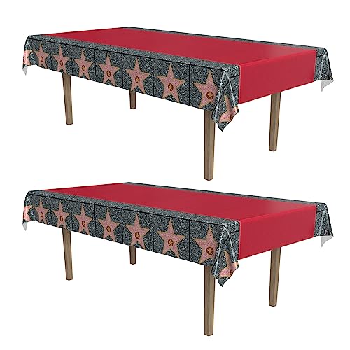 Beistle Red Carpet Star Tablecovers, 54‚Äö√Ñ√π x 108‚Äö√Ñ√π, 2 Pieces ‚Äö√Ñ√¨ Plastic Table Cloth, Rectangular Tablecloth, Table Covers for Party, Graduation Tablecloth, Awards Night Decorations