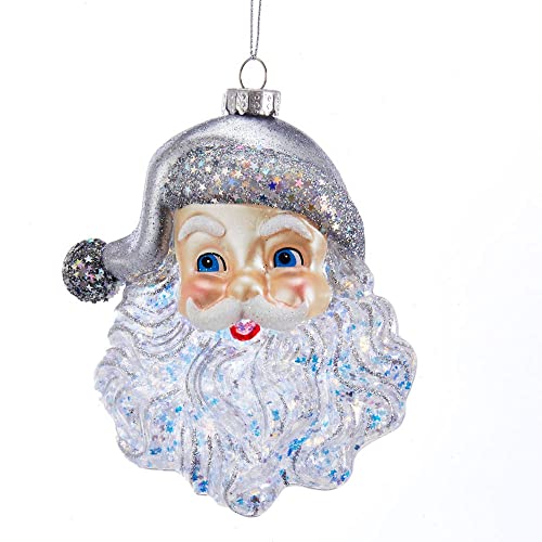 Kurt Adler Glass Santa Face with Silver Glitter Ornament