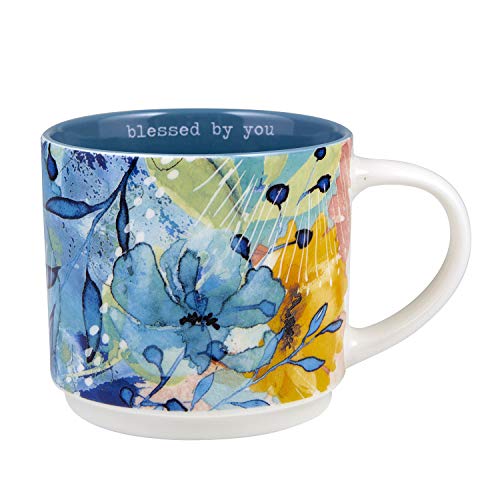 Creative Brands Faithworks-Watercolor Floral Stackable Ceramic Mug, 15-Ounce, Blessedly