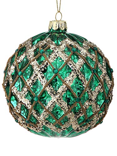 Regency International 4" Glass Jewel Ball with Beaded Net Ornament