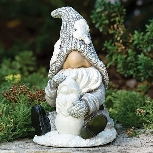 Roman Resin Gnome Outdoor Statue, Garden Decoration (Snow, 9.5-inch Height)