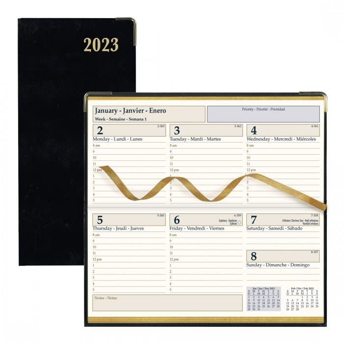 Rediform Brownline Executive Weekly Pocket Planner 2023 with Sewn Binding and Flexible Cover, 6.75-inch Height, Black