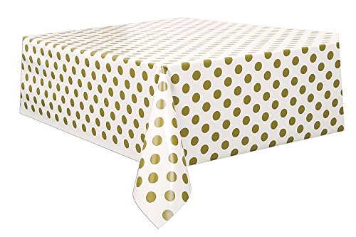 Unique Industries Polka Dot Plastic Tablecloth, 108" x 54", Gold