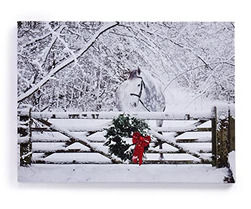 Giftcraft 683989 Christmas Horse LED Canvas Print, 15.8-inch Width, MDF and Canvas