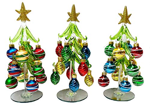 Ganz 8 1/4" tall Blown Glass Trees with Ornaments Set of 3 EX29352