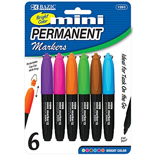 BAZIC Fancy Colors Mini Fine Point Permanent Marker w/ Cap Clip (6/Pack) Case of 24 (1263-24)
