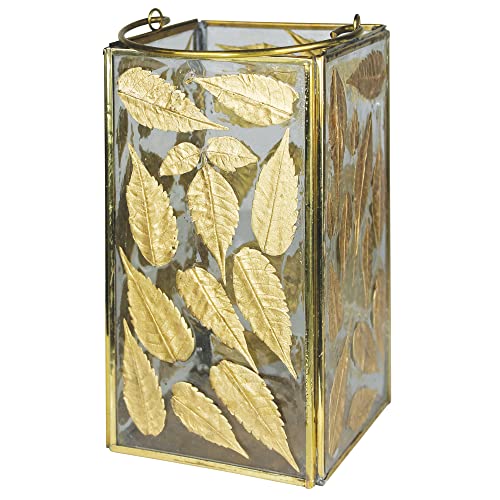 HomArt 2228-15 Square Enameled Gold Leaf Hurricane, 7.50-inch Height