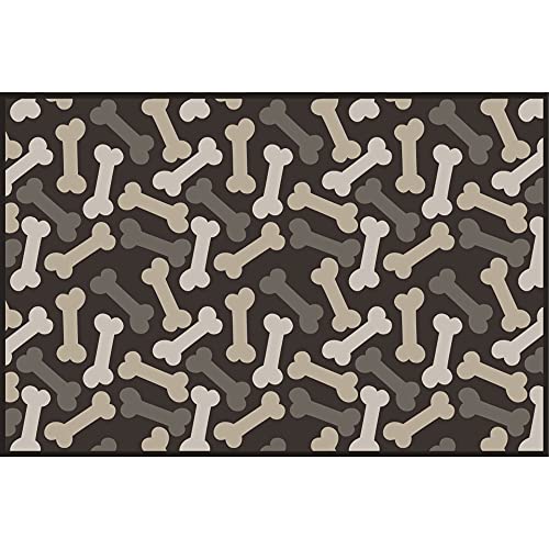 A&A Story Comfy Hour Pet Mat Dog Bone Print 0.08-inch, White & Brown