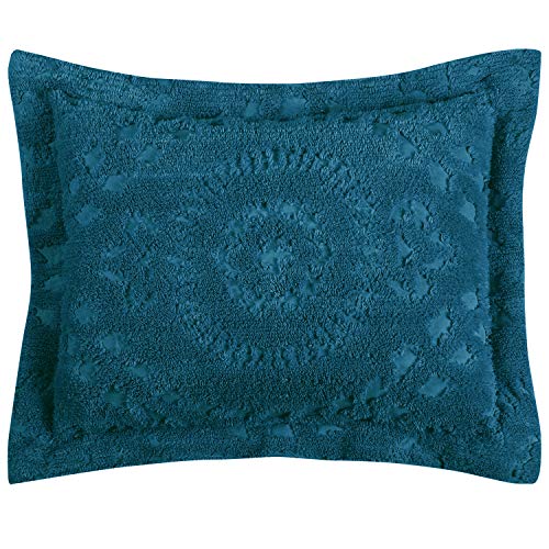 Better Trends Rio Collection is super soft and light weight in Floral Design 100 Percent Cotton Tufted Unique Luxurious Machine Washable Tumble Dry, Standard Sham, Teal