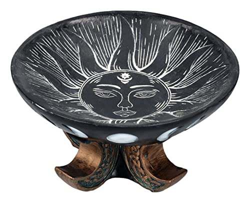 Pacific Trading Giftware Carved Illustrated Sun and Moon Resin Trinket Bowl Black 8‚Äù Diameter