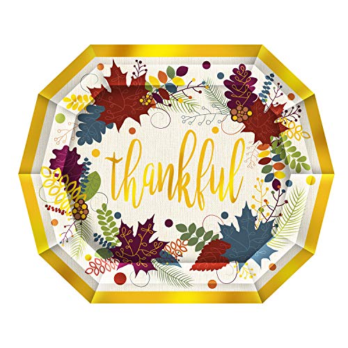 Beistle Thankful Decagon Paper Plates | Thanksgiving Party | 8 Pcs