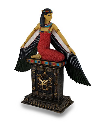 Unicorn Studio Resin Desk Clocks Hand Painted Egyptian Winged Goddess Isis Desk Clock Ancient Egypt 9 X 9.5 X 3 Inches Multicolored