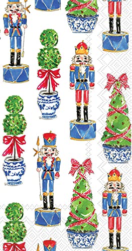 Boston International Rosanne Beck Winter Holiday Christmas IHR 3-Ply Guest Towel Buffet Paper Napkins, 16-Count, Nutcrackers & Topiary