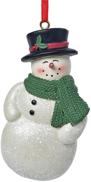 Blossom Bucket Snowman with Green Scarf Christmas Ornament