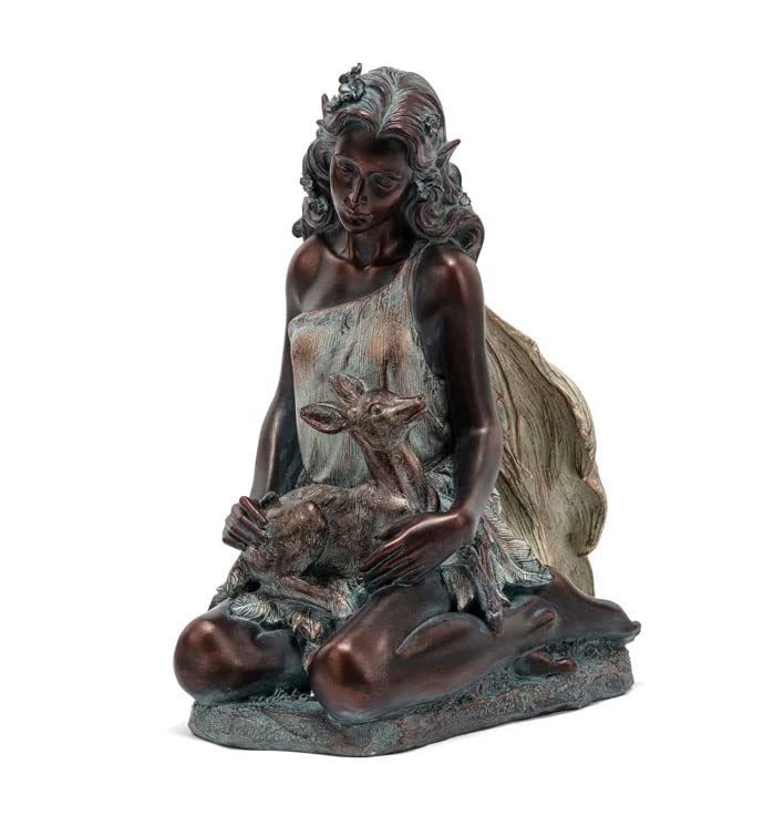 Napco Fairy Holding Fawn Bronze 13 x 11.5 Resin Outdoor Garden Statue