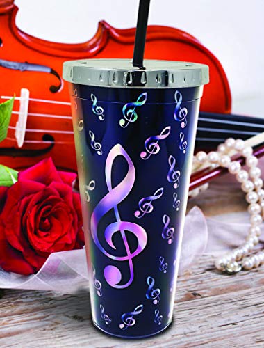 Spoontiques 21633 Music Foil Cup with Straw, 20 ounces, Black