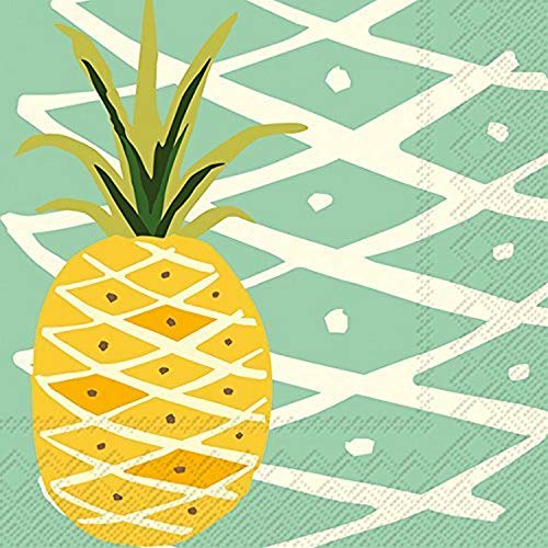 Boston International Celebrate the Home Tropical Pineapple 3-Ply Paper Cocktail Napkins, Teal, 20 Count