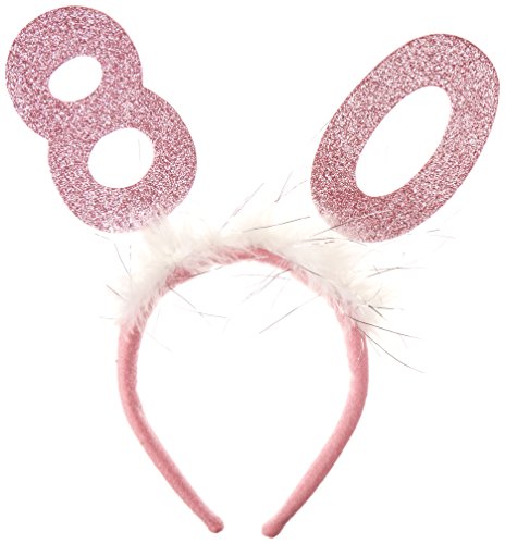 Beistle Glittery 80th Marabou Head Bopper, 80, Pink/White