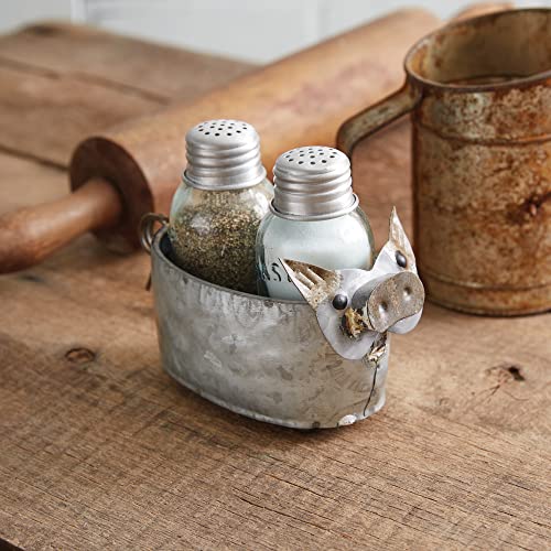 CTW Home Collection 370694 Galvanized Pig Salt and Pepper Caddy, 6-inch Depth