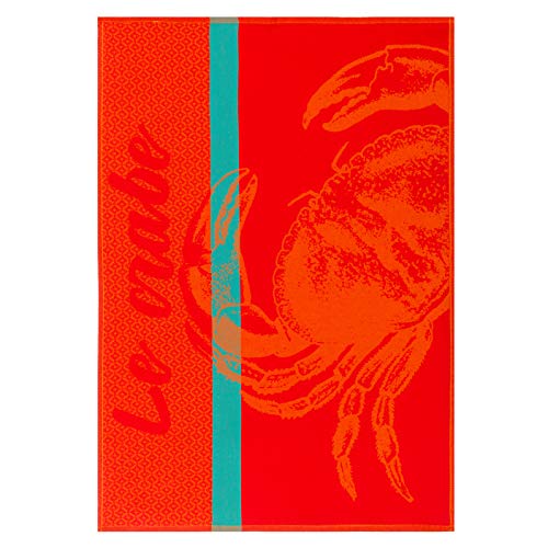Coucke French Cotton Jacquard Towel, Crabe (Crab) Rouge, 20-Inches by 30-Inches, Red