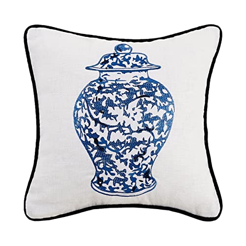 Peking Handicraft 24SER518C16SQ Chinoiserie Vase with Lid Embroidered Pillow, 16-Inch Height