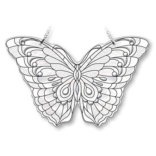 Amia 40094 Garden Jewels Water Cut Butterfly Suncatcher, White and Black (Large, Diamond)