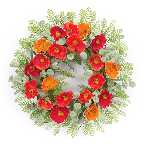 Melrose 85516 Poppy Wreath, 18.5" D, Polyester