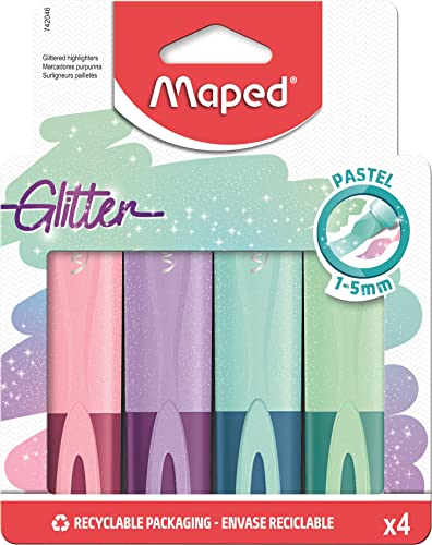 Pens Maped Fluo Peps Glitter Highlighters in Pastel Colors x4 (742046)